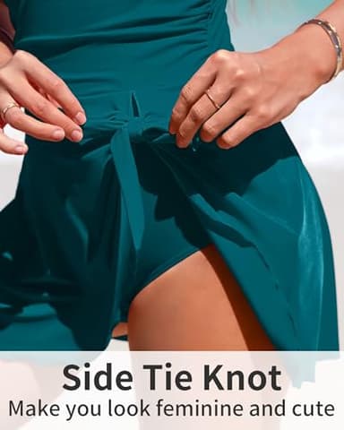 Charmo One Piece Swim Dress Swimsuits for Women Tummy Control Swimdress Skirt Bathing Suit Scalloped Swimwear Strong Blue M - Image 5