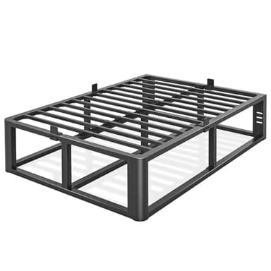Firpeesy Metal Heavy Duty 18 inch Full Bed Frame with Rounded Corner and Headboard Hole Mattress Retainers 3500 LBS No Box Spring Needed Platform Noise Free Easy Assembly - Image 1