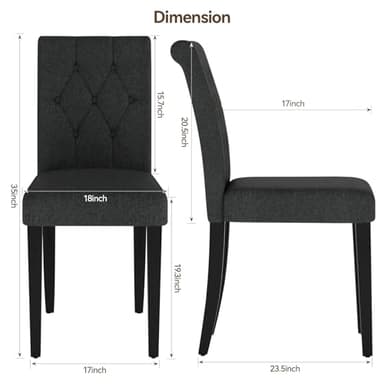 Welzona Upholstered Dining Chairs Set of 4, Button Tufted Parsons Dining Chair with Solid Wood Legs, Modern Fabric Side Chair for Dining Room/Kitchen/Restaurant/Hotel- Black - Image 2