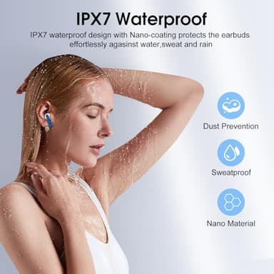 Wireless Earbuds, 2025 Bluetooth 5.4 Headphones in Ear Buds 3D Bass Stereo, 40H Ultralight Bluetooth Earbuds with 4 ENC Noise Cancelling Mic, USB-C, IP7 Waterproof Earphones for Android iOS Pad, Blue - Image 7
