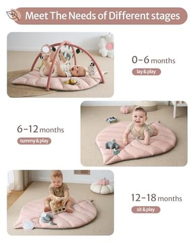 Blissful Diary Baby Play Gym & Activity Mat, Oversize Leaf Shaped Tummy Time Baby Play Mat w 6 Detachable Toys Promotes Motor Skills & Sensory Development, Newborn Infant Essentials Gift, Crystal Pink - Image 4