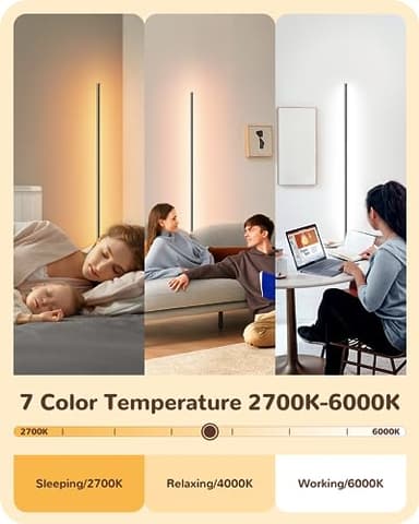 EDISHINE LED Corner Floor Lamp, Minimalist Dimmable Light with Remote, 57.5 Inches Tall Floor Lamps for Living Room, Bedroom, Home Office, 7 Color Temperature 2700-6000K (Silver) - Image 2