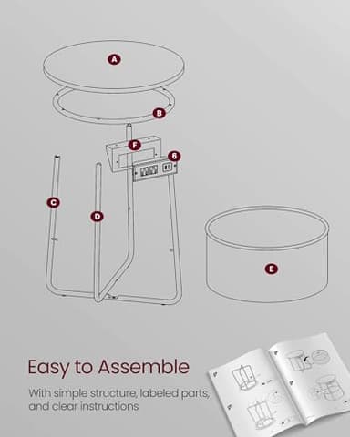 VASAGLE LILEA Collection - Side Table with Charging Station, Round End Table with Fabric Basket, Nightstand with USB Ports, for Living Room, Bedroom, Modern, Ebony Black and Slate Gray ULET228B01 - Image 9