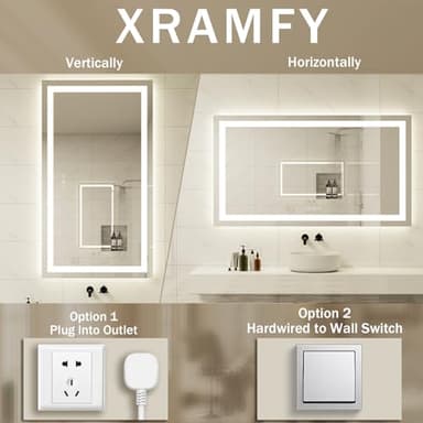 XRAMFY 55'' x 30'' LED Bathroom Mirror with Lights, Wall Mirror with Front and Backlight, 3 Colors Vanity Mirror with Lights, Anti-Fog Wall Mirror for Bathroom - Image 5