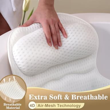 Bath Pillow Luxury Bathtub Pillow, Extra Soft & Comfortable Bath Pillows for Tub Head Neck and Back Support, with 4D Air Mesh Cushions & Non-Slip Suction Cups - Bath Accessories Spa Gifts for Women - Image 3