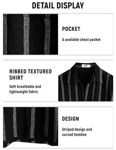 VATPAVE Mens Summer Striped Shirts Button Down Short Sleeve Vintage Beach Hawaiian Shirts with Pocket X-Large Black Vacation - Image 6