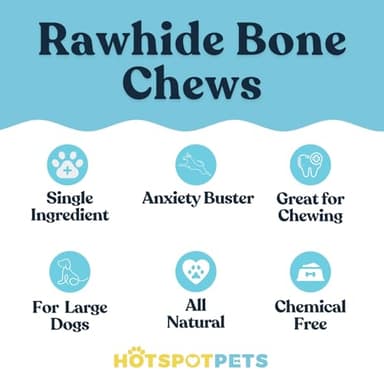 hotspot pets 5 Pack - 8-9 Inch Large Rawhide Dog Chew Bones - Made from Grass Fed Brazilian - Great for Dental & Oral Care for Aggressive Chewers Large Dogs (5 Pack) - Image 2