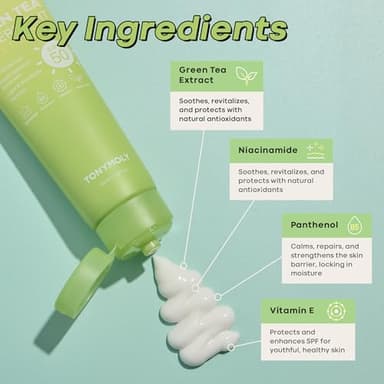 TONYMOLY Green Tea Korean Sunscreen SPF 50 – Non-Greasy Broad Spectrum Face Sunscreen with Niacinamide, Panthenol & Hyaluronic Acid, Travel Size 50ml - Image 5