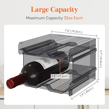 Lifewit Plastic Stackable Wine Rack for refrigerator, Cabinet, Countertop,Wine Bottle Holder, Water Bottle Organizer for Fridge, Pantry, Black, Hold 4 Bottles - Image 4