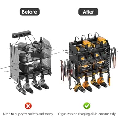 CCCEI Modular Power Tool Organizer with Charging Station. 4 Layer Wall Mount Drill Holder, Tool Battery Charger Organizer. Garage Shop Storage Utility Shelf with 10FT Power Strip, Gift for Men. - Image 3