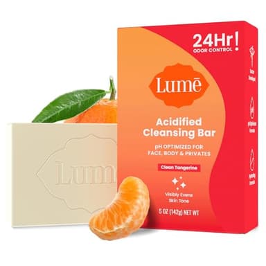 Lume Acidified Body Cleansing Bar - 24 Hour Odor Control - Removes Odor Better than Soap - Moisturizing Formula - Formulated Without SLS orParabens - OB/GYN Developed - 5 ounce (Clean Tangerine) - Image 1
