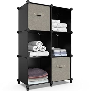 6-Cube Storage Organizer, Closet Organizer Storage Cabinet Shelf Bookcase Bookshelf with Metal Hammer, Storage Cubes Organizer Cabinet for Kids, Closet, Bedroom, Bathroom(11.8x11.8x11.8 inch)Black - Image 1