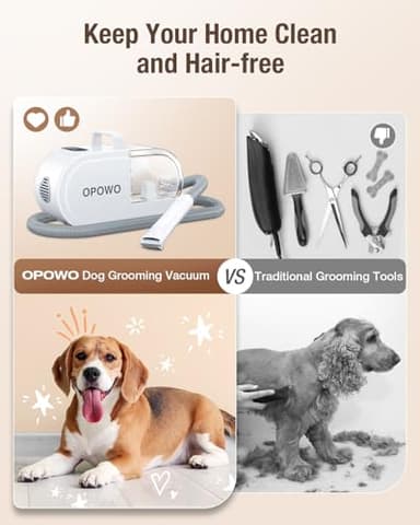 OPOWO Dog Grooming Vacuum, 2.7L Dog Hair Vacuum with Clipper Nail Grinder Paw Trimmer, 3 Suction Modes, Low Noise Groomer with 7 Pet Grooming Tools, Pet Grooming Vacuum for Dogs Cats - Image 6