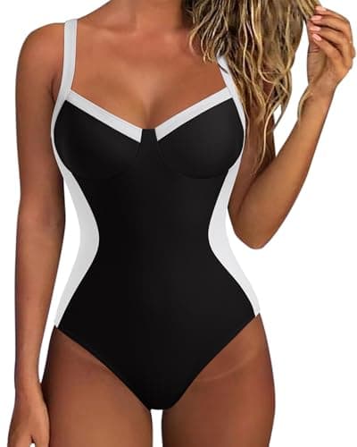 SUUKSESS Womens Tummy Control Slimming One Piece Swimsuits Sexy V Neck Crisscross Back Bathing Suits Push up Swimwear(Black，X-Large) - Image 1