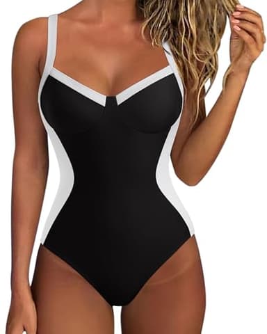 SUUKSESS Womens Tummy Control Slimming One Piece Swimsuits Sexy V Neck Crisscross Back Bathing Suits Push up Swimwear(Black，X-Large) - Image 1