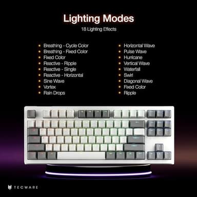 TECWARE Phantom+ Elite 87 Key RGB Mechanical Gaming Keyboard, LED Backlit, Universal Hot-Swap, Wired and Wireless, 3 Mode Connectivity, Thocky Sounding, White Elite Wraith Red - Image 6