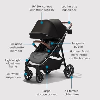 Baby Jogger City Mini Air Lightweight Stroller Rich Black - All-Terrain Wheel Suspension Adjustable Seat with Calf Support Compact Fold - Image 6