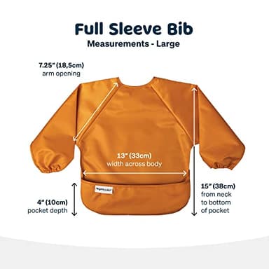 Tiny Twinkle Mess Proof Baby Bibs, 2pk Waterproof Smock Baby Bibs for Eating, Machine Washable Long Sleeve Bibs, Baby Led Weaning, Toddler Bibs, BLW Supplies (Sand Cinnamon, Small 6-24 Months) - Image 7