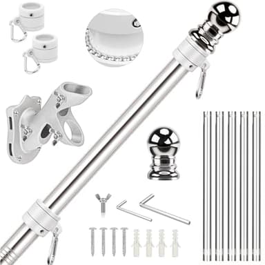 Flag Pole Kit, Upgraded 6 FT Tangle Free Flag Poles with 1 Inch 360° Rotating Rings and 2-Position Holder, Stainless Steel Wall Mounted Flagpoles for Outside House, Outdoor Porch, Residential - Image 1