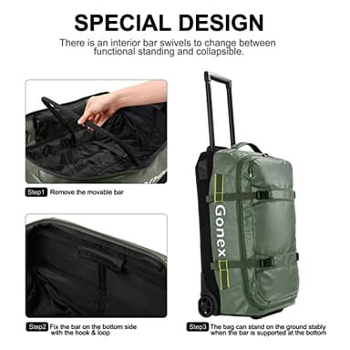 Gonex Rolling Duffle Bag with Wheels, 70L Water Repellent Wheeled Travel Duffel Luggage with Rollers 25 inch, Olive Green - Image 6