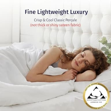 California Design Den Certified 100% Egyptian Cotton Sheets Queen Size Bed Set - Lightweight & Crisp Percale Queen Sheet Set Deep Pocket, Cool & Durable Luxury Bedding - White - Image 2