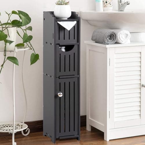 AOJEZOR Bathroom Storage Cabinet: Small Bathroom Storage Cabinet - Toilet Paper Holder Fit for Mega Roll,Black - Image 1