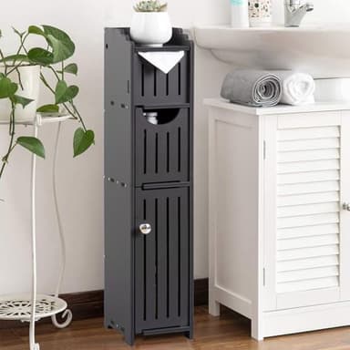 AOJEZOR Bathroom Storage Cabinet: Small Bathroom Storage Cabinet - Toilet Paper Holder Fit for Mega Roll,Black - Image 1