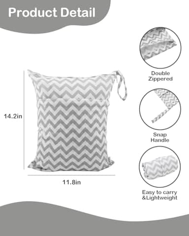 ALVABABY 2pcs Cloth Diaper Wet Dry Bags Waterproof Reusable with Two Zippered Pockets Travel Beach Pool Daycare Soiled Baby Items Yoga Gym Bag for Swimsuits or Wet Clothes L2933 - Image 3