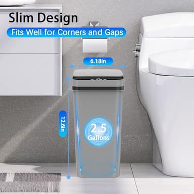 3 Pack Automatic Small Bathroom Trash Can with Lid - 2.5 Gallon Touchless Garbage Can, Motion Sensor Smart Trash Bin, Slim Dog Proof Trashcan, Waterproof Plastic Wastebasket for Bedroom Office Kitchen - Image 3
