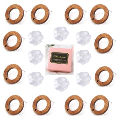 Aoeam Wood Earring Findings - 20pcs DIY Walnut Wooden Earring Posts - Bulk Flat Round Stud Making Supplies (Circle), WPH-25 - Image 1