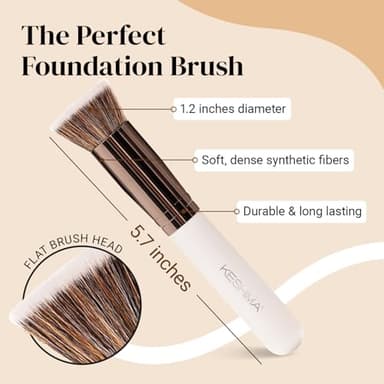 Keshima Foundation Brush Flat Top Kabuki - Premium Foundation Brush for Liquid Makeup, Cream, and Powder - Buffing, Blending, and Face (Regular Size, White) - Image 2