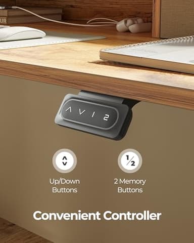 FEZIBO 60 x 24 Inch Height Adjustable Electric Standing Desk with Double Drawer, Computer Desk, Home Office Stand Up Table with 4 Height-Adjustable Feets & 2 Hooks, Light Rustic - Image 5