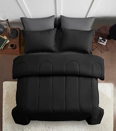 Maple&Stone Full Size Comforter Set 7 Pieces Bed in a Bag - Down Alternative Bed Set with Sheets, Pillowcases & Shams, Soft Reversible Duvet Insert,Black - Image 4