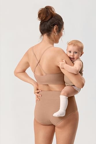 MOMANDA Ribbed Nursing Bras for Breastfeeding Support Maternity Sports Bra Wireless Seamless Sleep Bralettes Gravel Beige Large - Image 2