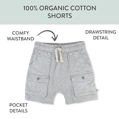 HonestBaby 2-Pack Cargo Shorts 100% Organic Cotton for Infant Baby and Toddler, Boys, Girls, Dusty Brown, Newborn - Image 3