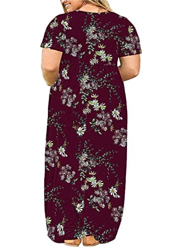 Plus Size Beach Dress for Women Maxi Floral Printed Plain Flowy Summer Clothing XX-Large Flower Wine Red - Image 2