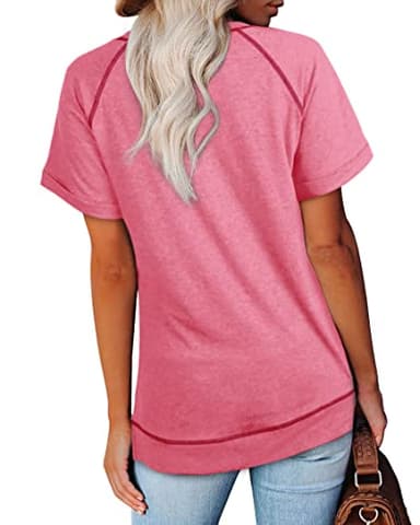 Aokosor Womens Tops Summer 2025 Fashion Short Sleeve Tee Shirts Spring Loose Beach Vacation Outfits Pink XL - Image 5