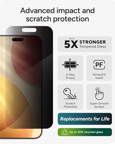 ZAGG Privacy XTR Screen Protector for iPhone 17 Pro Max - 4-Way Privacy Full-Screen Filter, 5X Stronger, Fingerprint-Resistant Tempered Glass, Smooth Feel, Easy Two-Step Installation - Image 2
