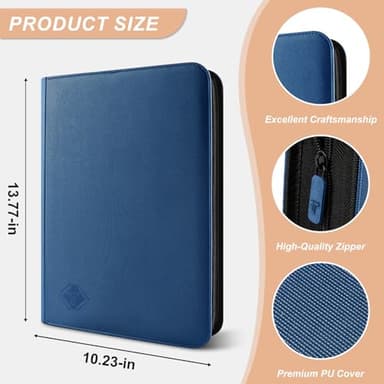 Trading Card Binder 9 Pocket, 432 Side-Loading TCG Album Folder Book Fit for MTG Baseball Football Sports Cards, Easy to Use Card Collection Binder with Zipper Blue - Image 4