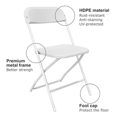 TRINEAR 20 Pack Plastic Folding Chairs White，Lightweight Folding Chair, Stackable Commercial Seats with Steel Frame for Office Wedding Party Patio Dinning Events, 350lbs Capacity - Image 4