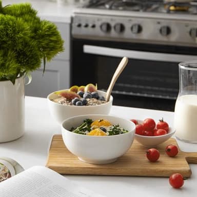 DOWAN 22 OZ White Ceramic Bowls Set of 4 - Perfect for Soup Bowls for Kitchen, Cereal Bowl, Ramen Bowl, Microwave Safe for Oatmeal, Fruit,Salad and Rice Bowl - Dishwasher & Microwave Safe - Image 2
