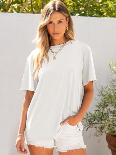 ANRABESS Womens Oversized T Shirts Short Sleeve Crewneck Tops Casual Loose Basic Tee Shirts 2025 Summer Outfits Trendy Clothes White Medium - Image 2