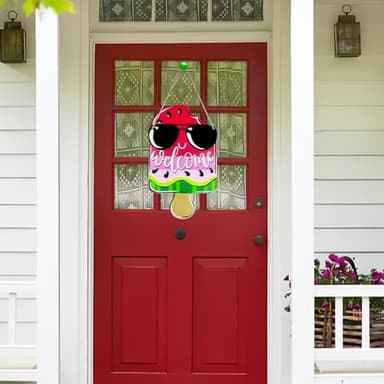 AOCEAN 1 Pcs Summer Watermelon Welcome Sign for Front Door 12 Inch Watermelon Popsicle Door Sign Pink Summer Door Hanger Wood Wreath Porch Decor Seasonal Farmhouse Indoor Wall Hanging Decoration - Image 2