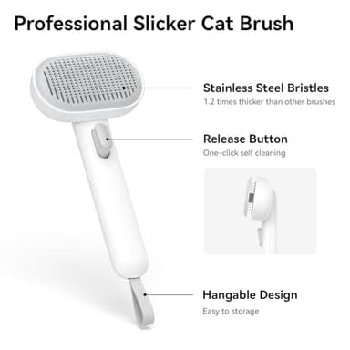 aumuca Cat Brush for Shedding, Cat Brushes for Indoor Cats, Cat Brush for Long or Short Haired Cats, Cat Hair Brush Cat Grooming Deshedding Brush for Dog Kitten Rabbit Massage Removes Loose Fur, White - Image 2