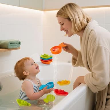 Bath Toys, 11PCS | Mold Free Baby Bath Toys for Toddlers with Bath Boats | Countable Spoons with Number | Easy-Grip, Floating and Drain Water | Color Recognition & Stacking Skill | Baby Water Pool Toy - Image 3