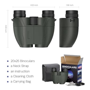Awvlvwa 20x25 Compact Binoculars for Adults & Kids – High-Powered, Wide Eyepiece, Waterproof Binoculars with Low Light Vision – Perfect for Bird Watching, Outdoor Hunting, and Sightseeing (Green) - Image 9