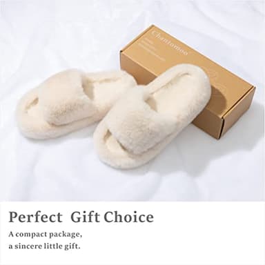Chantomoo Women's Slippers Memory Foam House Bedroom Slippers for Women Fuzzy Plush Comfy Faux Fur Lined Slide Shoes Anti-Skid Sole Trendy Gift Slippers Beige Size7 8 6.5 - Image 5