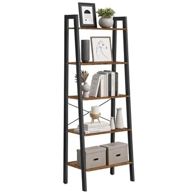 VASAGLE Ladder Shelf, 5-Tier Bookshelf, Storage Rack, Bookcase with Steel Frame, for Living Room, Home Office, Kitchen, Bedroom, Industrial Style, Rustic Brown and Ink Black ULLS45X - Image 1