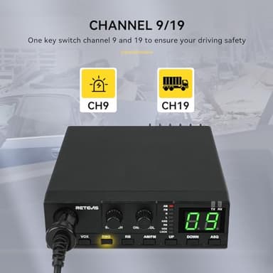 Retevis MB2 AM/FM Professional CB Radio, 40 Channels Mini Radio, Easy to Operate, Squelch Knob ASQ, VOX, Auto-Scan, CB Mobile Radio for Truckers, Black - Image 3