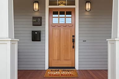 Creative Co-Op Coir Entry Doormat with Patriotic Message, "Bold stripes, bright stars, brave hearts" with non-slip liner backing-Americana, July 4th or Memorial Day Summer Entry Mat, Red, White & Blue - Image 2